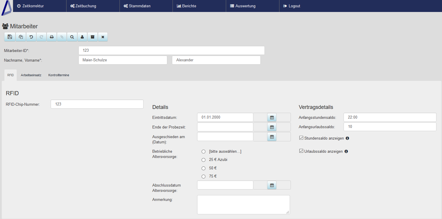 Employee master data screenshot